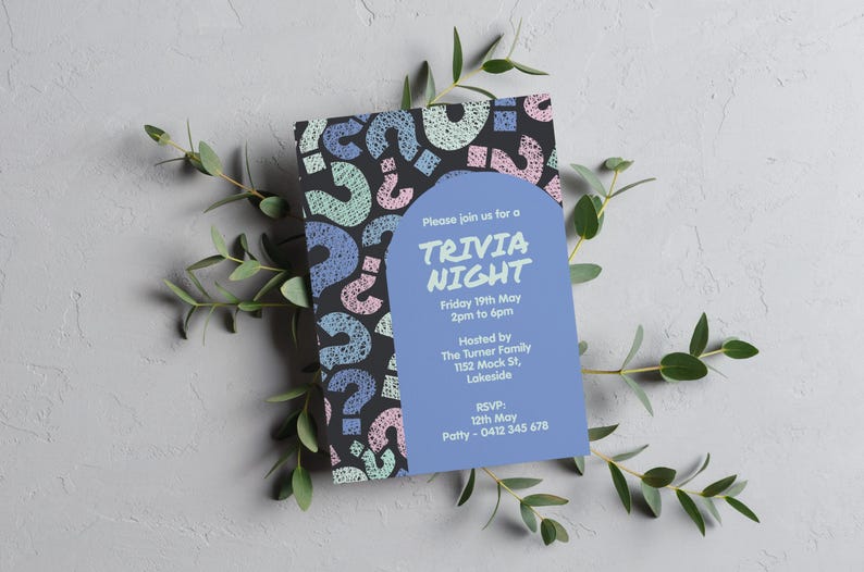 Editable Trivia Night Invitation: DIY Quiz Birthday Party Template (A5 ...
