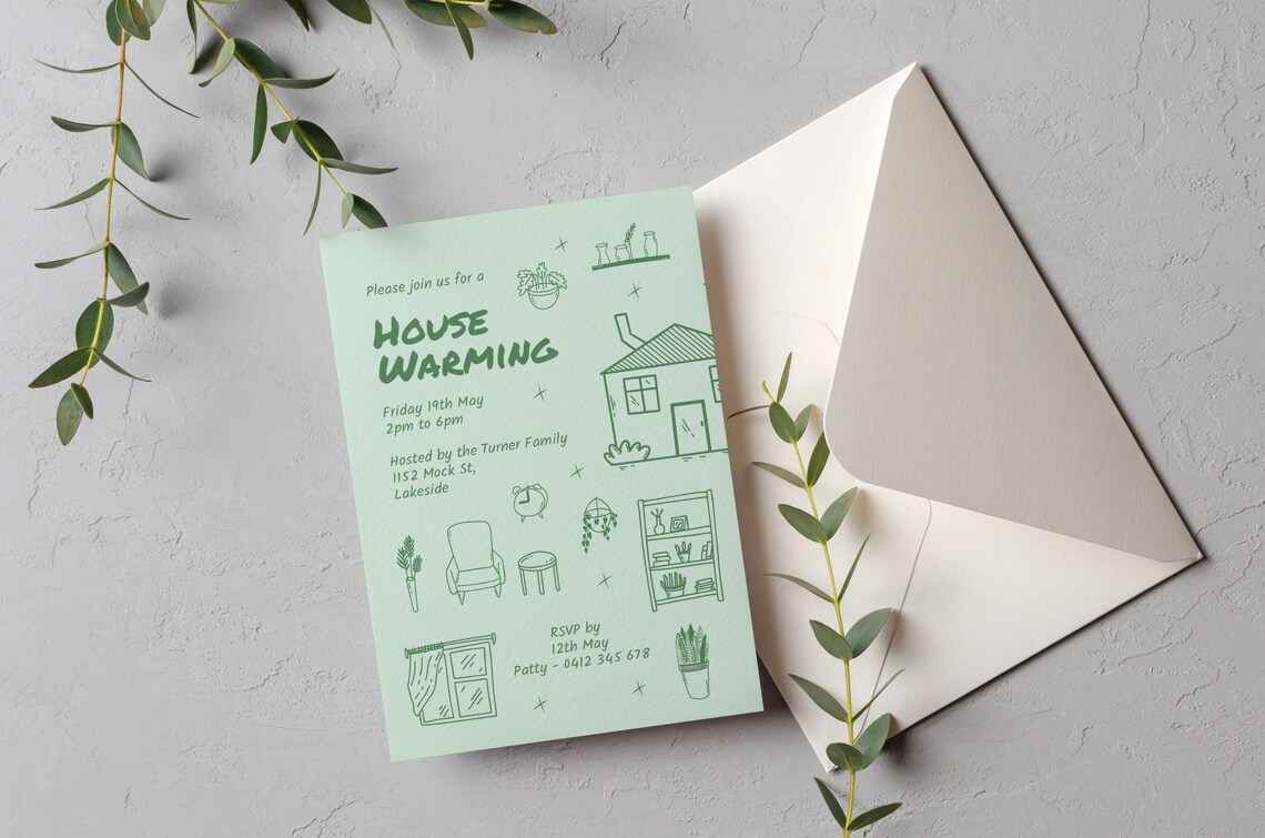 Editable Housewarming Invitation Template: Fun Hand-drawn Design (A5 ...