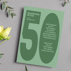 Editable 50th Birthday Invitation: Modern DIY Party Invite (A5, Digital Download)