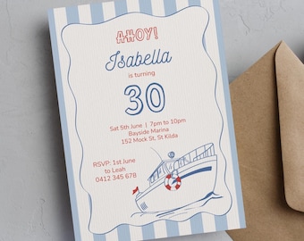 Invito per il 30° compleanno a vela: festa in barca moderna (download modificabile)