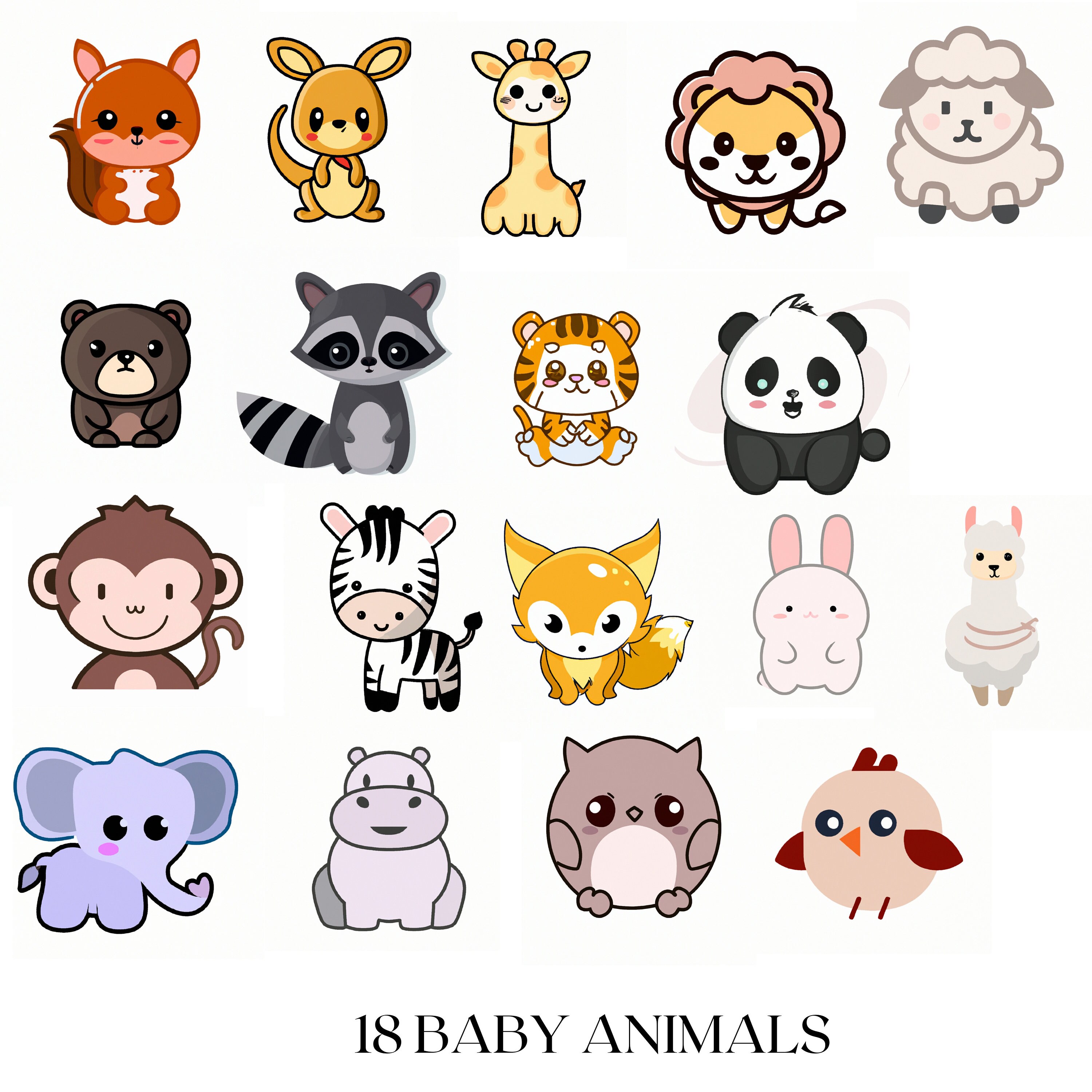Baby Animals Nursery Wall Printable Home Interior Art 18 - Etsy
