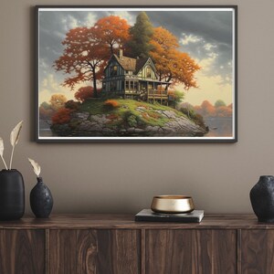 House on an Island Landscape Wall Poster| Matte Poster | New Home Gift| Livingroom Wall Art