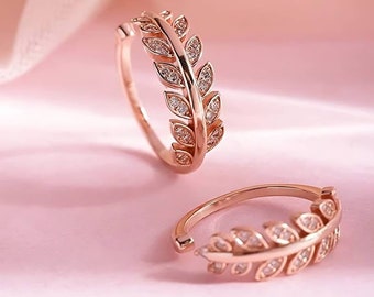 925 Sterling Silver Adjustable Pair Toe Ring for Women, Round Cubic Zircon Set leaf style Toe Ring, Gift for Wife, Gift for ever