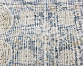 HERITAGE RUG, Turkish Area Rug, Oushak Large Vintage, Beige Blue Wool Rug, Antique Decor Style, Excellent Condition Unique Rug 7.3x10.6 feet