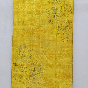 Vintage Yellow Rug, Turkish Hand Made Natural Wool & Cotton Rug, Natural Dye Area Rug, Bohemian Floral Yellow Rug, Rustic Rug 3.8 x 6.4 feet