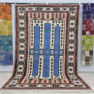 Oushak Turkish rug, Hand knotted Oriental Area Rug 5.9x8.9 feet