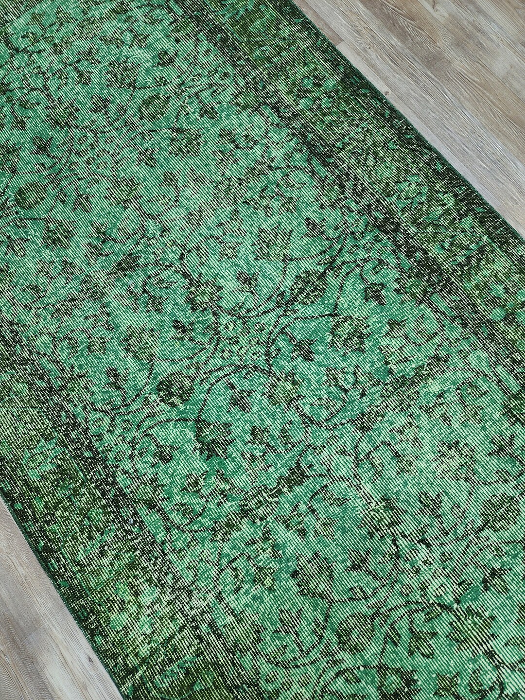 4x7 Green Turkish Rug, Grass Green Garden Facade Decor Natural Dyed