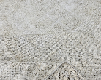 Vintage Rug, Super Neutral Turkish Rug, Handmade Rug, Oushak Rug, Antique Rug, Low Pile Rug, Faded Rug, Living Room Rug 7.2x10.4 ft