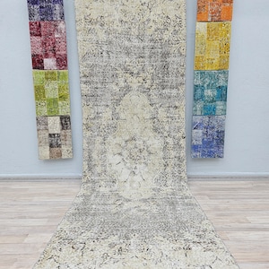 3x11 Vintage Runner Rug, Gray Runner Rug, Turkish Vintage Runner Rug, Hand Knotted Runner Rug, Entrance Way Rug, Stair Runner 3.3x10.8 feet