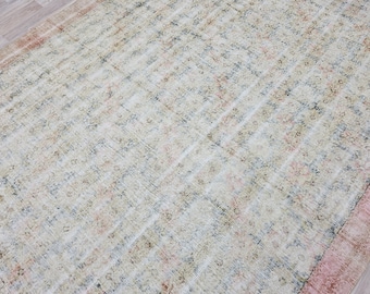 Soft Color Blue Ivory Neutral  Turkish Antique Handmade Rug, Unique Elegant Handcrafted Vintage Rug Since 1970 Size 7x10.5 feet