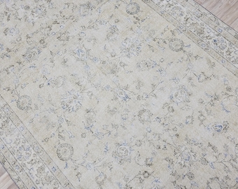 Blue Floral Rug, 7x10 rug, Turkish Rug, Bedroom Rug, Living Room Rug, Area Rug, Beige Rug, Decor, Gift, Boho Rug 6.6x9.8 feet