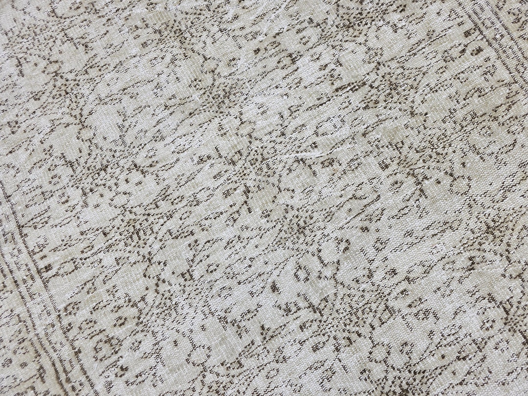 Beige Vintage Rug Handmade Neutral Beige Turkish Rug Neutral Oushak Rug ...