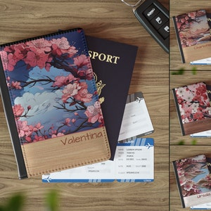 Capa para passaporte em flor de cerejeira, porta-organizador de documentos, capa para passaporte colorida, carteira de viagem vegana, capa para passaporte personalizável