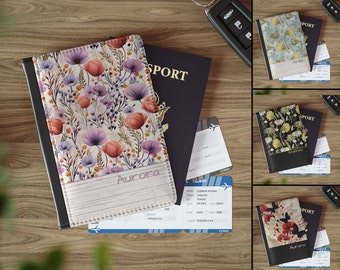 Purple Wildflower Passport Cover, Document Organizer Holder, Colorful Passport Case, Vegan Travel Wallet, Personalizable Passport Cover