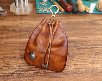 Personalized Leather Dice Coin Bag, Mini Leather Bag,Key case,Leather Drawstring Pouch,Gift For Her, Leather Coin Purse