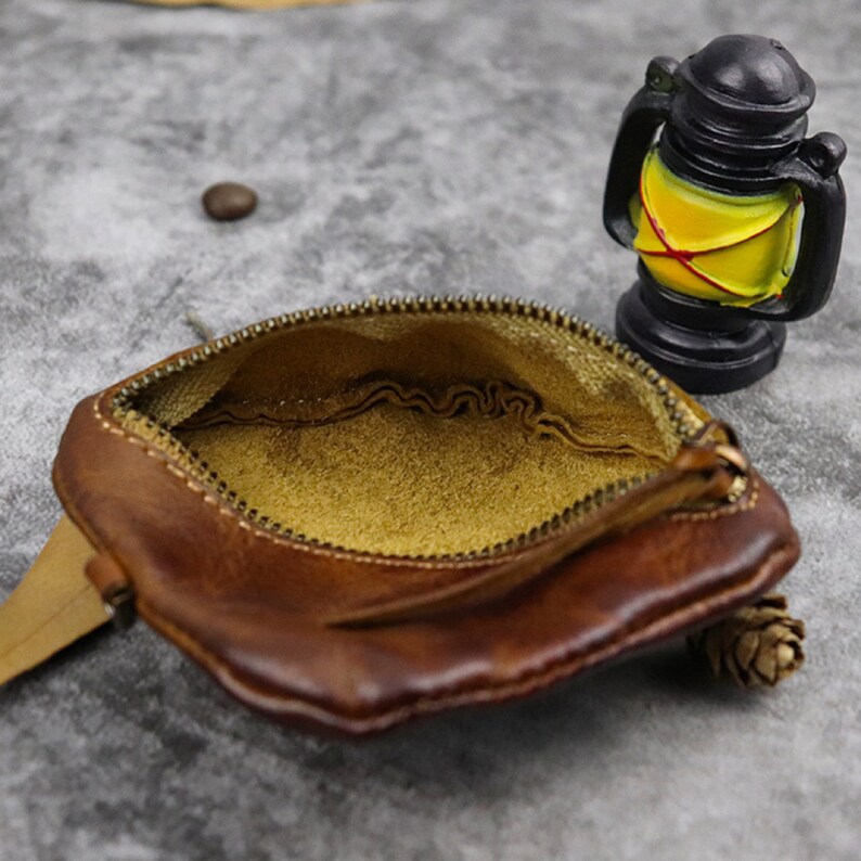 Personalized Leather Coin Bag Mini Leather Zipper Bag Etsy