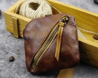 Personalisierte Leder Münztasche, Mini Leder Reißverschlusstasche, Leder Geldbörse, kleine Kosmetik Brieftasche, Leder Reißverschlusstasche, Geschenk für Vater