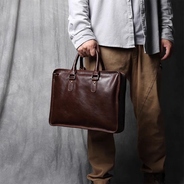 Leather Briefcase,Brown Leather Briefcase, Men Leather Briefcase,Father's day Gift, Laptop Bag, Leather bag, Shoulder Bag, Men Briefcase