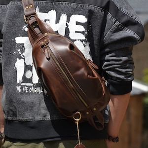 Sling Crossbody Backpack Shoulder Bag Men Women Leather Chest Purse Fanny  Pack