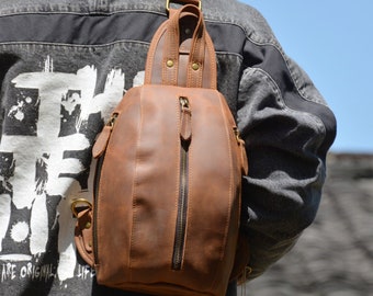 Men Shoulder Bag,Vintage Shoulder Bag,Leather Sling Bag,Travel Bag, Leather Crossbody Bag, Men's Chest Bag, Gift for Him/boyfriend/father