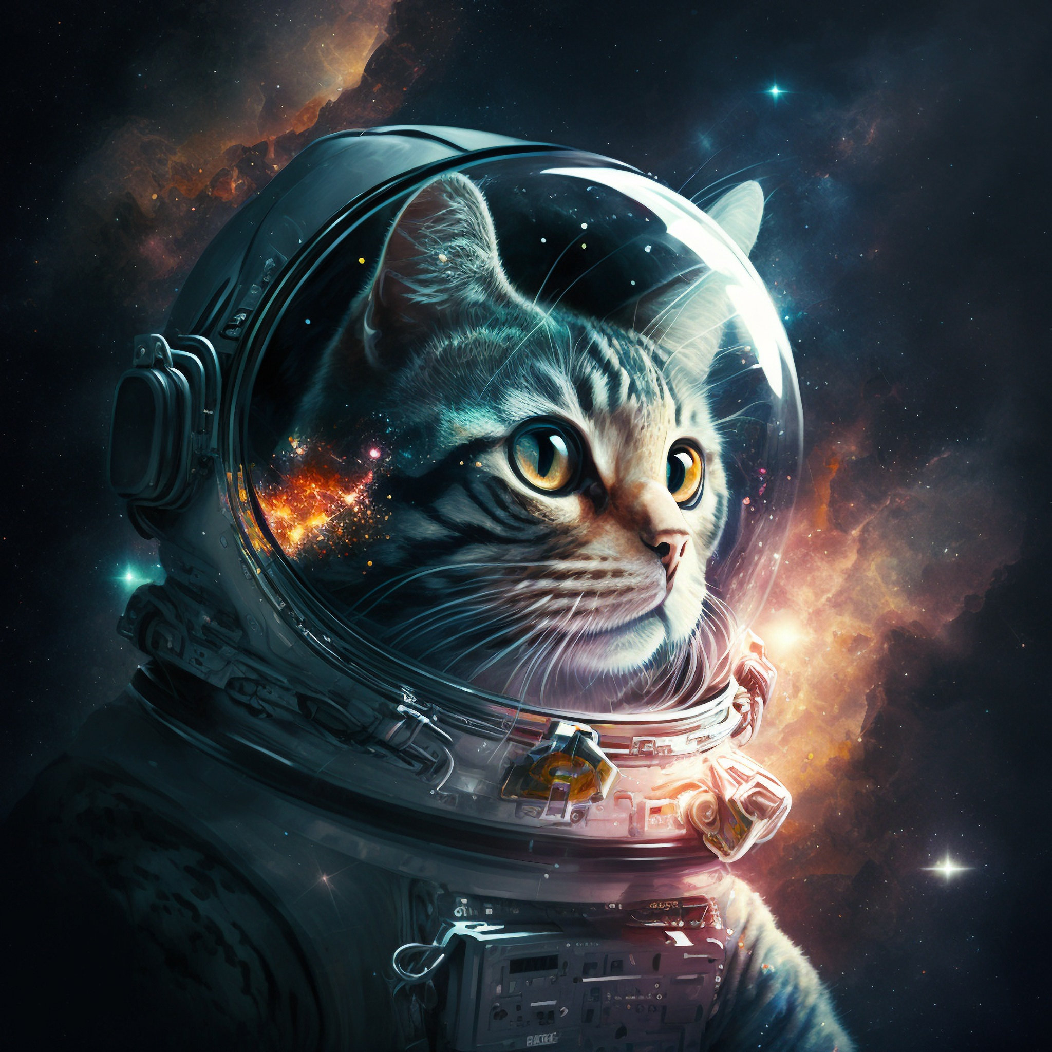 Astronaut Cat Space Digital Art Print Etsy