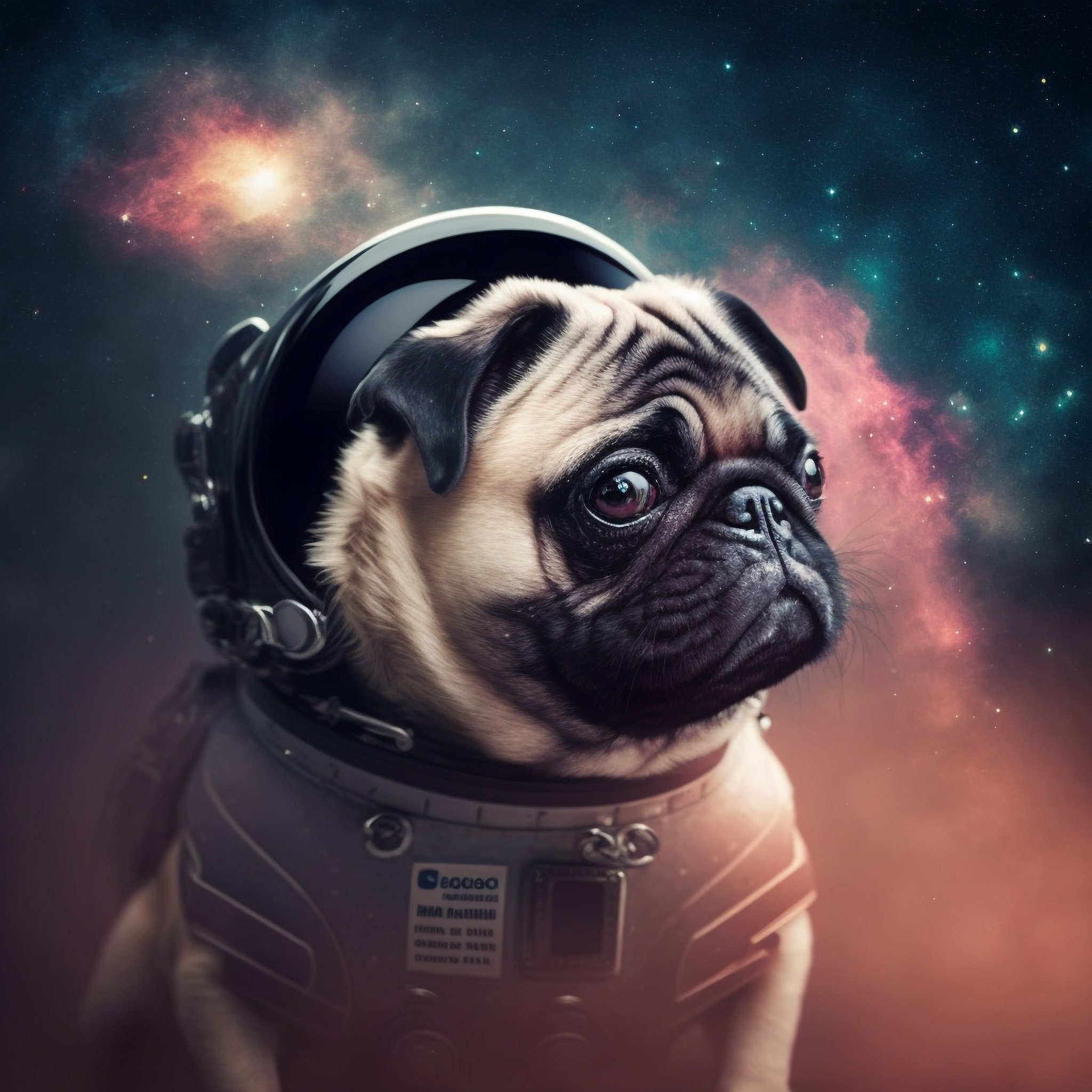 Astronaut Dog Pug Space Digital Art Print Etsy