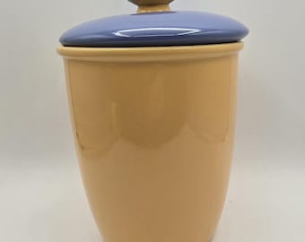 Envase grande de 7,5 pulgadas de Lindt-Stymeist Colorways de VTG, amarillo con tapa azul y salmón