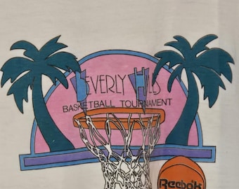 Reebok Beverly Hills Basketball Tournament T-shirt jaren 90, groot enkel stiksel VTG
