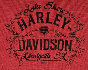 Vintage Harley Davidson Women&#39;s Red Long Sleeve Sequined Jeweled 2X Lake Shore