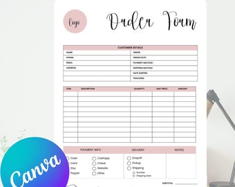 Editable Order Form for Small Business Custom Order Form Craft Fair Vendor Order Form Template Editable Order Form for Boutique Stall Owners