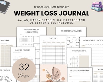 Weight Loss Journal Printable Workout Tracker Body Measurement Log Meal Planner Template Weight Loss Tracker Intermittent Fasting Record