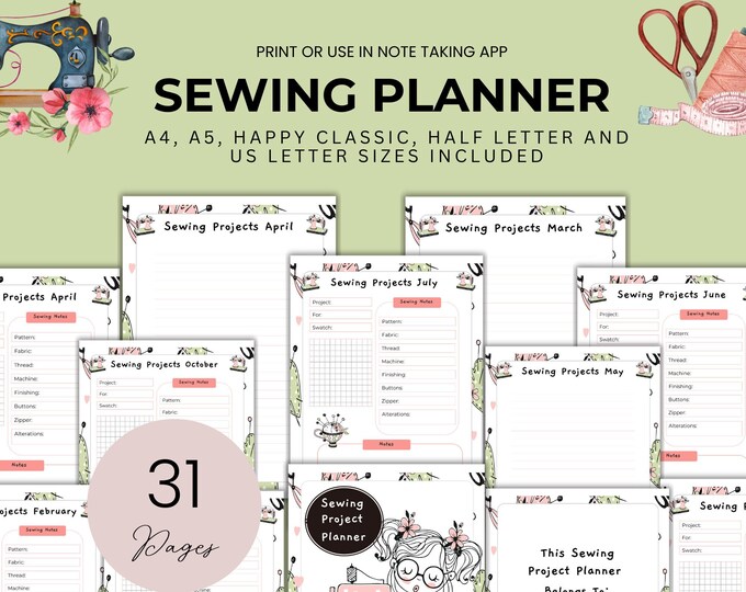 Sewing Planner Printable, Sewing Notebook, Seamstress Journal, Project Planner Template, Craft ...