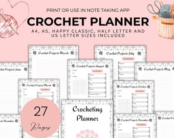 Printable Crochet Planner for Crocheting Record Log of Crochet Project Template Yarn Crafting Diary Crochet Projects Hook and Yarn organizer