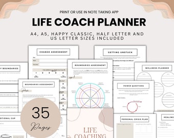 Life Coach Planner Diario di coaching stampabile Modello di Life Coaching digitale Foglio di lavoro per il benessere Pacchetto Cartella di lavoro per coaching Regalo per life coach