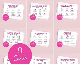 Wax Melt Business Care Card Bundle Printable Carpet Freshener Guide for Sizzling Granules Template Bath Bomb Instructions Candle Safety