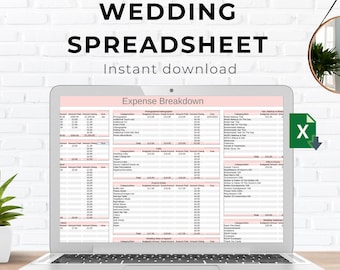 Hochzeitsplaner Tabelle für die Hochzeitsplanung Budget Tabelle Digitale Hochzeitsgästeliste Excel Hochzeitstabelle für die Braut