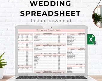 Hochzeitsplaner Tabelle für die Hochzeitsplanung Budget Tabelle Digitale Hochzeitsgästeliste Excel Hochzeitstabelle für die Braut