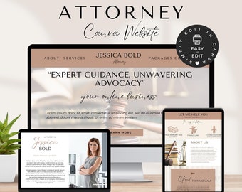 Szablon strony internetowej dla prawnika Canva do edycji, Projekt strony internetowej dla prawnika, Jednostronicowa strona internetowa dla kancelarii prawnej, Zestaw do brandingu firmy prawniczej P2