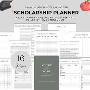 Scholarship Planner Bundle for Scholarship Tracker Student College Application Bundle Goodnotes Scholarship Letter Template Printable