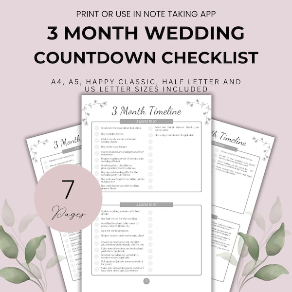 3 Month Wedding Planning Checklist Three Month Wedding Timeline for Wedding Day Step by Step Wedding Planning Guide Planner Bride Gift