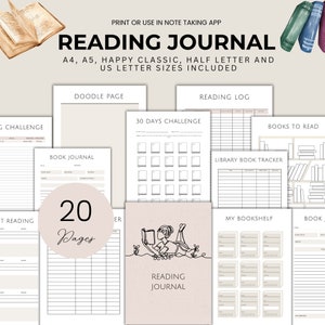 Reading Planner Bundle Printable Reading Journal Digital Reading Challenge Template for Book Review Log of Books to Read Tracker Book Shelf