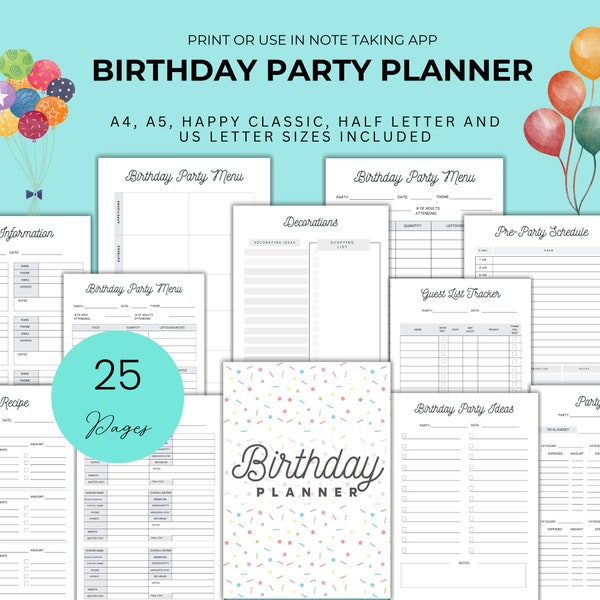 Printable Birthday Party Planner Digital Party Checklist Event Organizer Children's Party Printable Template Birthday Organizer Adult Party