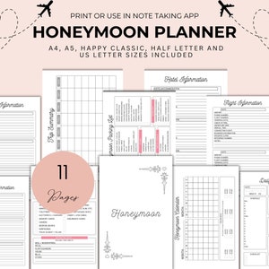 Honeymoon Planner Printable Honeymoon Itinerary Template Vacation Planner Schedule Honeymoon Wedding Digital Honeymoon Packing List