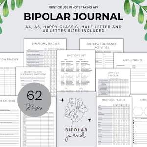Bipolar Journal, Mood Tracker, Therapy Worksheets, Mental Health Planner, Self-Care Journal, Printable Guide, Daily Log, Instant Download