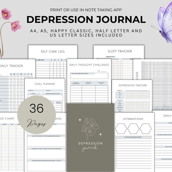Depression Journal Printable Mental Health Planner Wellbeing Goodnotes Depression Workbook for Therapy Record Self Help Guide for Anxiety