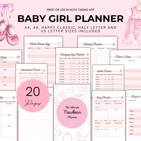 Newborn Girl Baby Journal Template Baby Food Log Printable Breastfeeding Tracker Baby Diaper Log Gift for New Mom Memory Book