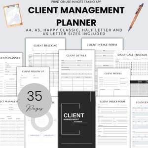 Client Management Planner for Small Business CRM, Printable Client Tracker, Lead Log, Productivity Organizer, Instant Download PDF