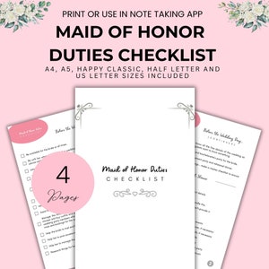 Maid of Honor Duties Checklist Maid of Honour Planner Maid of Honor to ...