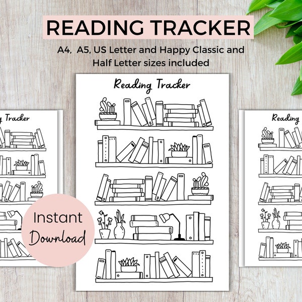 Reading Tracker Printable Bookshelf Reading Log Tracker Book Reading Challenge Printable Reading Book Tracker Challenge for Book Reader Gift