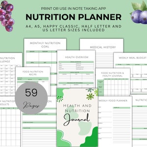 Nutrition Log Printable Planner for Nutrition Tracker Food Log Meal Planner for Weight Loss Record Template Work Out Tracker Calorie Log